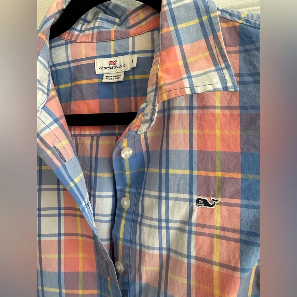 Vineyard Vines Plaid Popover Button Down Shirt Size 4